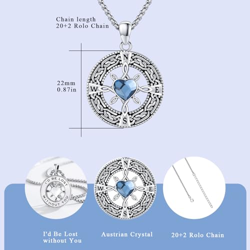 Compass Necklace Sterling Silver Nautical Graduation Gift | 925 Sterling Silver compass pendant with meaningful nautical design, jewelry for women, graduation and travel gift - color: Silver-1