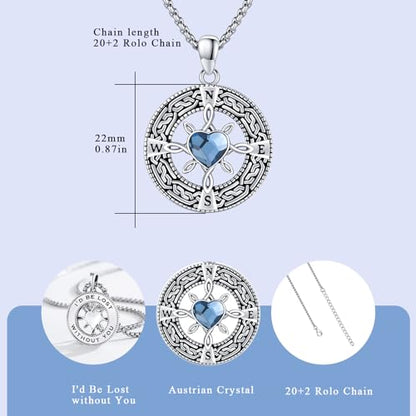 Compass Necklace Sterling Silver Nautical Graduation Gift | 925 Sterling Silver compass pendant with meaningful nautical design, jewelry for women, graduation and travel gift - color: Silver-1