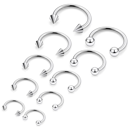 Septum Rings 18G Surgical Steel Snake Bite Jewelry Long Spike & Round Horseshoe Lip Rings Smiley Piercing Jewelry for Women Men 6mm 8mm 10mm 12mm 14mm - color: 18G Silver - 6mm, 8mm, 10mm, 12mm, 14mm (1 pair each)