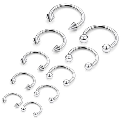 Septum Rings 18G Surgical Steel Snake Bite Jewelry Long Spike & Round Horseshoe Lip Rings Smiley Piercing Jewelry for Women Men 6mm 8mm 10mm 12mm 14mm - color: 18G Silver - 6mm, 8mm, 10mm, 12mm, 14mm (1 pair each)