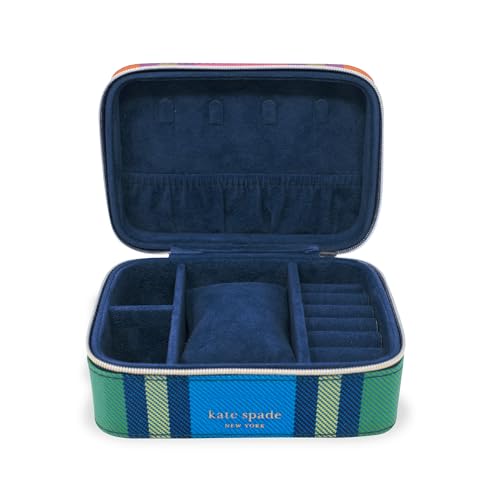 kate spade new york Travel Jewelry Case, Grand Plaid Duo | Small Case, Black and White Dotted Jewelry Box Organizer for Rings, Necklaces, Earrings On-the-Go with Zipper Closure