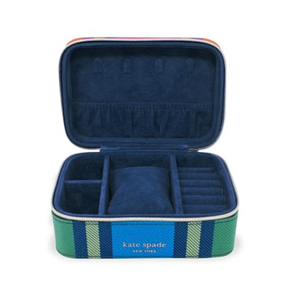 kate spade new york Travel Jewelry Case, Grand Plaid Duo | Small Case, Black and White Dotted Jewelry Box Organizer for Rings, Necklaces, Earrings On-the-Go with Zipper Closure