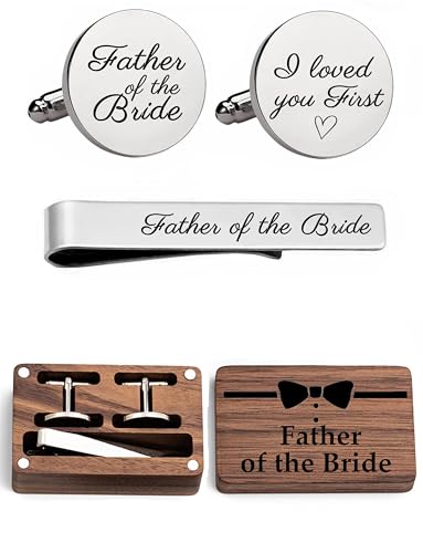 Father of the Bride Gift Set, Wooden Box with Cufflinks and Tie Clip, Bow Tie Design, Wedding Keepsake - color: C1