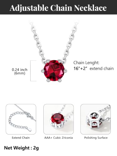 Silvora Heart/Round Birthstone Necklace for Women, Sparkling Crystal Pendant, Dainty Birth Month Jewelry, Adjustable 16"+2" Chain - color: Silver, style: July Round