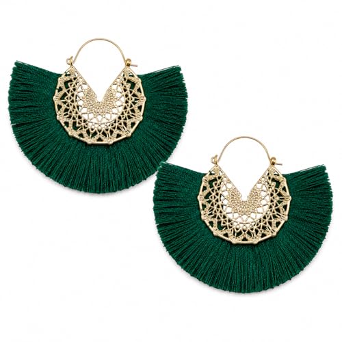 Tassel Hoop Earring Statement Thread Dangle Earrings Stylish Long Fringe Drop Earrings Lightweight Long Swingy French Hook Earrings for Women - color: A Green