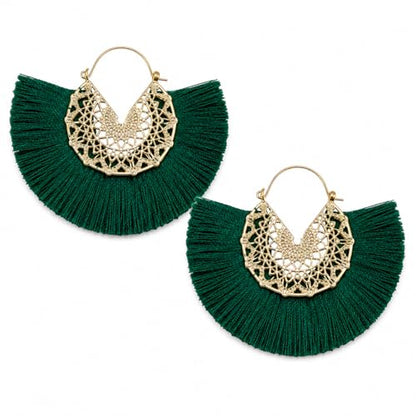 Tassel Hoop Earring Statement Thread Dangle Earrings Stylish Long Fringe Drop Earrings Lightweight Long Swingy French Hook Earrings for Women - color: A Green