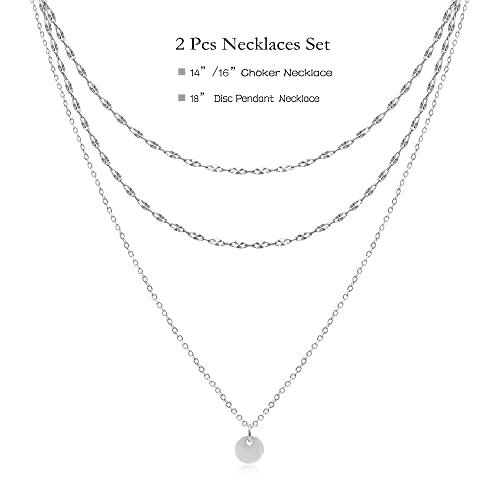 Aisansty Dainty Layered Choker Necklaces Handmade Coin Tube Star Pearl Pendant Multilayer Adjustable Layering Chain Gold Plated Necklaces Set for Women - color: Silver, style: Silver Bar Chain&Coin