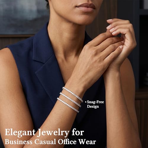 925 Sterling Silver Bracelets for Women Stack, Trendy Tennis Bangle Cuff Jewelry Set 14K Gold Plated, Adjustable Bracelet Set for Wrist Essentials, Women Fashion Watch Band Acecessories - style: Bracelet_3pcs(Silver Tennis Set 2mm)