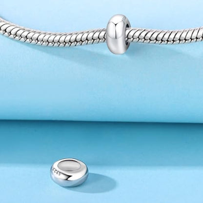 Spacer Stopper Beads for Bracelets & Necklaces, 925 Sterling Silver Beads | Smooth & Pave Cubic Zirconia (White, Blue, 18K Gold Plated) | Anti-Slide Separator Charms S925 Women Jewelry - color: 2Pcs Sliver Spacer