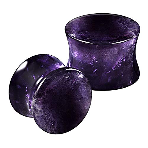 Organic Stone Amethyst Double Flared Saddle Ear Gauge Double Flare plugs Stretcher Lobe Earring Piercing Jewelry Choose Sizes - color: 2pcs-1/2" (12mm)-Stone