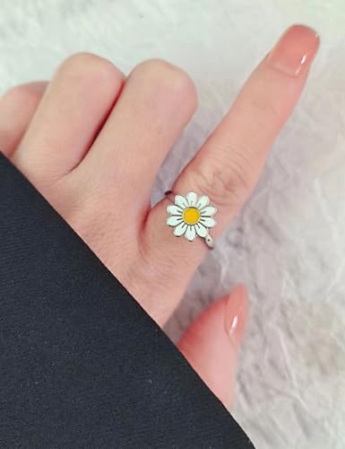 Anxiety Rings for Women – Adjustable Flower Spinner Ring, Daisy & Sunflower Fidget Ring, Gold Plated Calming Jewelry - style: Style 07