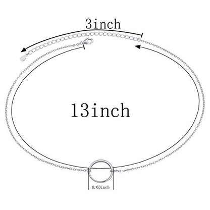 Ladytree S925 Sterling Silver Dainty Simple Choker Necklace,Rolo Chain,Adjustable 13 inches to 16 inches - style: 01_Circle choker