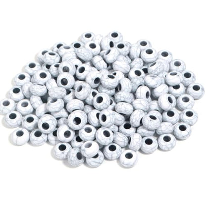 150PCS 14x8mm Cracked White Acrylic European Large Hole Rondelle Spacer Beads with Storage Box, Loose Beads for Bracelet Necklace Earring Hair DIY Jewelry Making - color: Cracked White