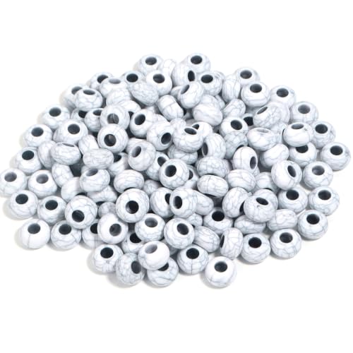 150PCS 14x8mm Cracked White Acrylic European Large Hole Rondelle Spacer Beads with Storage Box, Loose Beads for Bracelet Necklace Earring Hair DIY Jewelry Making - color: Cracked White
