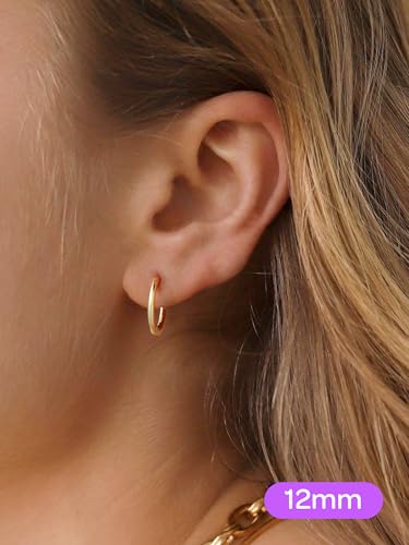 ChicSilver 925 Sterling Silver Hoop Earrings for Women Silver Huggie Hoops | Hypoallergenic 925 sterling silver hoops in 8/10/12/14/16/18/20MM, available in Gold/Silver/Rose Gold/Black. - color: Gold, size: 12mm