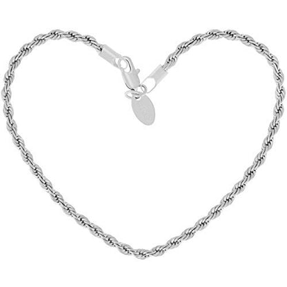 LIFETIME JEWELRY Womens Gold Anklet 3mm Rope Chain Ankle Bracelet 24k Real Gold Plated - color: White Gold