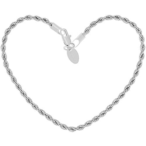 LIFETIME JEWELRY Womens Gold Anklet 3mm Rope Chain Ankle Bracelet 24k Real Gold Plated - color: White Gold