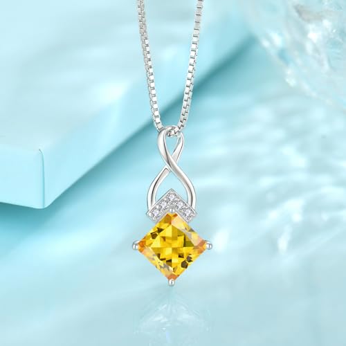 Infinity Necklace 925 Sterling Silver Princess Cut Pendant Birthstone Jewelry for Women - color: Yellow