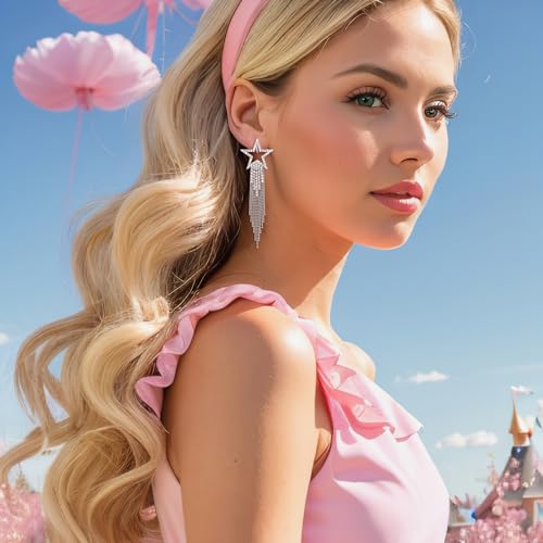 EVER FAITH Crystal Long Waterfall Star Tassel Clip-on Earrings for Women | Rhinestone Beaded Fringe Chandelier Dangle Statement Earring, Wedding Party Jewelry - color: Clear Silver-Tone