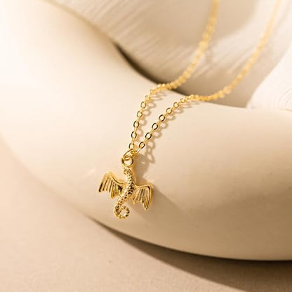 HANLI 14K Gold Plated Necklaces for Women - Dainty Butterfly, Star of David, Moon and Star, Sun, Lotus, Infinity, Hummingbird, Bee,Boots,Chill,Sunflower Pendant Designs - Elegant Jewelry for Women - color: Dragon-necklace