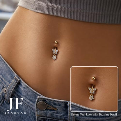Belly Button Rings Stainless Steel 14G CZ Opal Navel Rings Barbells Women Girls Belly Piercing Jewelry - color: Gold Color-Style A: 4PCS
