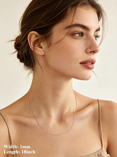 U7 Snake Necklace for Women 14K Gold Plated/Silver/Rose Gold/Black Chain Necklace Hypoallergenic, Stainless Steel Tiny Snake Chain Necklace 1/1.2/1.5/2MM, 14-30" Adjustable Minimalist Gift - color: b.Rose Gold-1mm