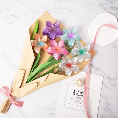 6 Pcs Flower Hair Claw Clips for Women Girls, Hawaiian Hibiscus Hair Clips, Tropical Summer Beach Hair Accessories - color: Hawaiian