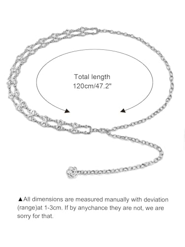 Women Rhinestone Crystal Waist Belts for Dress Adjustable Ladies Metal Chain Belts - size: 135CM/53.1IN, style: Silver-B