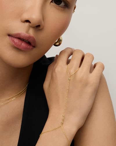 PAVOI Hand Chain Bracelet for Women, 14K Gold Plated Adjustable Ring Chain | Hand Chain Bracelet, Ring Bracelet Hand Chain, Arm & Body Jewelry - style: Beads