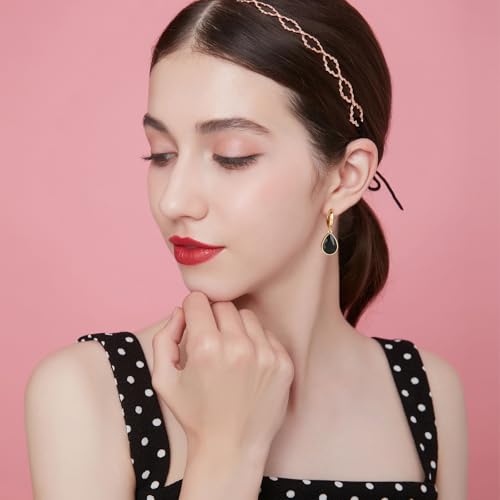 Crystals Teardrop Dangle Drop Earrings, 18K Gold Plated Hoop Earrings Zirconia Jewelry for Women Gifts - color: Black Earrings