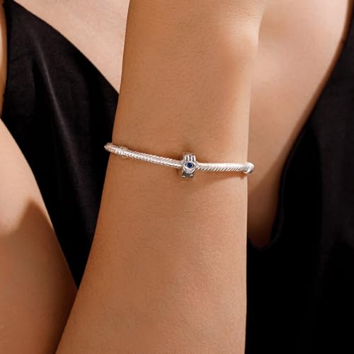 KEQ Clip Spacer Charm for Bracelet 925 Silver Pave Cubic Zirconia Clip Lock Stopper Bead Spacer For Women Bracelets Stopper Birthday Gifts European Openable Beads 2pcs - color: Hamas Hand