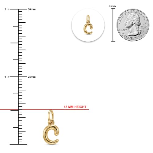 Gold Puffed Initial Letter Charm - 10 Karat Gold - 3D Bubble Letter Pendant - style: Letter c