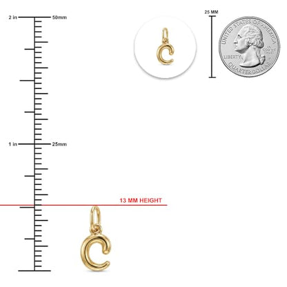 Gold Puffed Initial Letter Charm - 10 Karat Gold - 3D Bubble Letter Pendant - style: Letter c