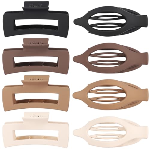 CHANDAT Hair Clips for Women, Flat Hair Clips, 8 pcs, 2style - Brown | 4.3 Inch Large Square Hair Claw Clips & Flat Hair Clips, Thick & Thin Hair, Hair Accessories for Women, Strong Hold Non-Slip - color: Brown