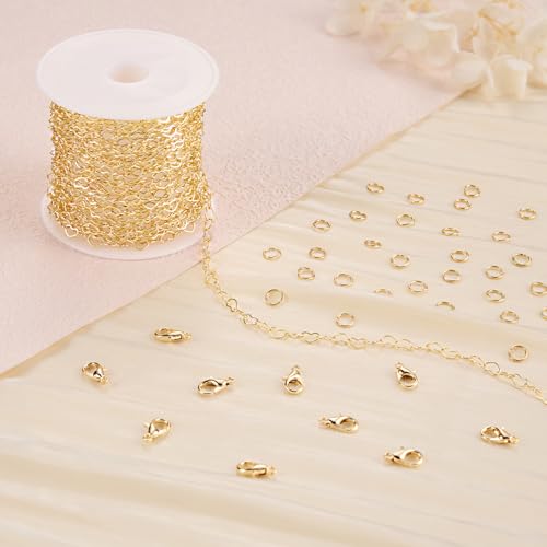 Jabogrii 16.4 Feet Heart Jewelry Chains Gold Brass Chain for Jewelry Making | Women Necklace Bracelet DIY Craft Chain Bulk Permanent Jewelry Making Roll - color: Heart Gold
