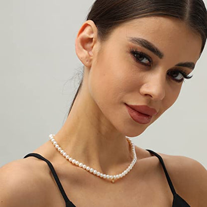 XYJZXY Pearl Necklace with Golden Charm, 18-Inch Adjustable Chain, 5-6mm White Pearls, Women Pearl Choker Necklace, Handmade Jewelry - style: gold charm