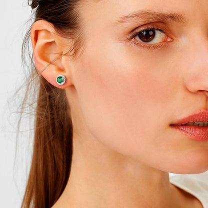 Bestyle 8mm Small Birthstone Earrings for Women with Hypoallergenic Sterling Silver Post,Sparkle Heart/Round Womens Studs Earrings, Great Birthday/Christmas/Anniversary Jewelry for Wife Mother - color: 05. May Emerald-Round