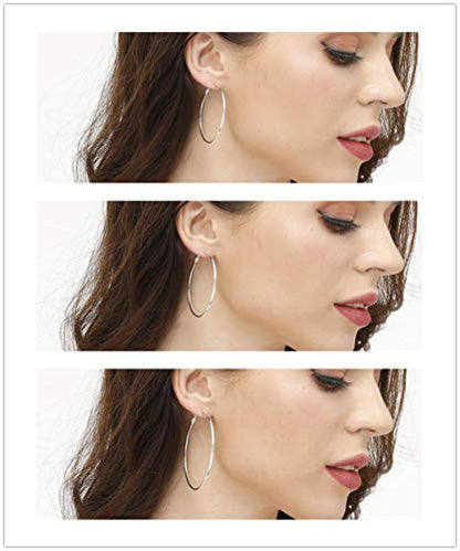 3 Pairs Sterling Silver Large Hoop Earrings Set for Women 40 50 60MM | 14K White Gold Plated, Hypoallergenic - style: A-4 pairs silver hoop earrings 40/50/60/70mm