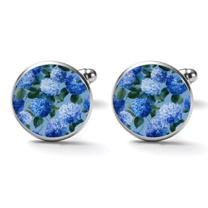 Blue Hydrangea Men's Cufflinks Tuxedo Shirt Cuff Links Jewelry | Funny Stainless Steel Cufflinks for Men for Business Wedding Accessories - size: 1.7cm