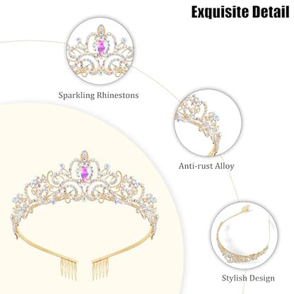 TAROSE Tiaras for Women, Birthday Crown and Sash for Girls | Birthday Sash Sunglasses Outfit, Birthday Gift for Women Girls, Goddess Crown Bride/Halloween/Prom/Party/Costume - color: 1 D. Gold+ab