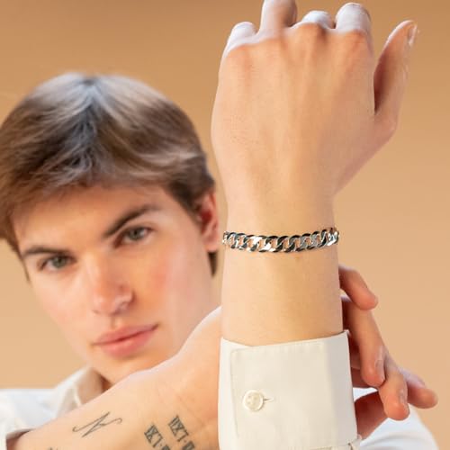 QUADRI 925 Sterling Silver Bracelet for Men - Cuban Link Bracelet for Men | Chain Bracelet for Men - Esclava de Plata 925 para Hombre - 7.5" to 8.5" - size: Length 7.5 Inches (small), style: 10mm