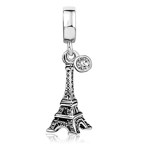 JMQJewelry Eiffel Tower Birthday Birthstone Jan-Dec Month Paris Dangle Womens Bead Charms for Bracelets Mothers Christmas Day - color: White
