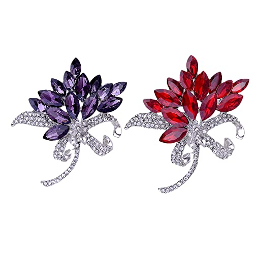 seven wolves Women's Austrian Crystal Brooch Wedding Flower Leaf Bouquet Brooch - color: 1-Red Purple