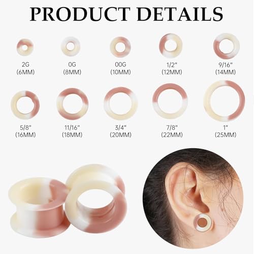 20Pcs Silicone Ear Gauges 2G-25mm Flexible Ear Tunnels Gauges Soft Expander Stretching Ear Plugs Tunnels Black Earring Piercings Jewelry for Men Women - color: Thick Light Pink Silicone