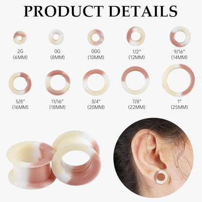 20Pcs Silicone Ear Gauges 2G-25mm Flexible Ear Tunnels Gauges Soft Expander Stretching Ear Plugs Tunnels Black Earring Piercings Jewelry for Men Women - color: Thick Light Pink Silicone