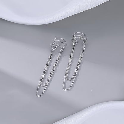 SLUYNZ 925 Sterling Silver No Piercing Cuff Earrings Chain for Women Wrap Earrings Tassel Clip On Ear - color: A-Silver