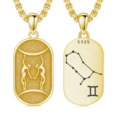 SIMONLY Zodiac Necklace 925 Sterling Silver Constellation Necklace Zodiac Sign Necklaces Horoscope Jewelry Christmas Birthday Astrology Gifts for Women Men Unisex - style: Gemini-Gold