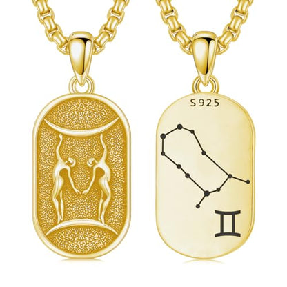 SIMONLY Zodiac Necklace 925 Sterling Silver Constellation Necklace Zodiac Sign Necklaces Horoscope Jewelry Christmas Birthday Astrology Gifts for Women Men Unisex - style: Gemini-Gold