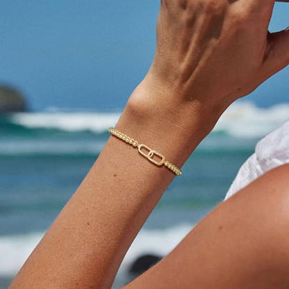 Beaded Bracelets for Women 14K Silver Gold Plated Stretch Handmade Ball Bracelets Cute Charm Bracelet Dainty Stackable Cross Heart Bow Wave CZ Circle Trendy Jewelry Easter Gifts - color: zirconia-square