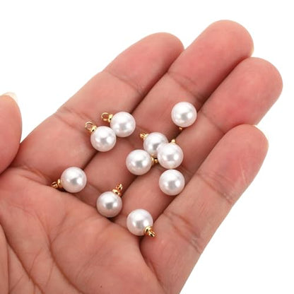 PATIKIL Pearl Charm, 100pcs Pearl Beads Faux Pearl Pendant Charm DIY for Jewelry Making Bracelets Earrings Necklace Crafts - color: Golden White, size: 8mm
